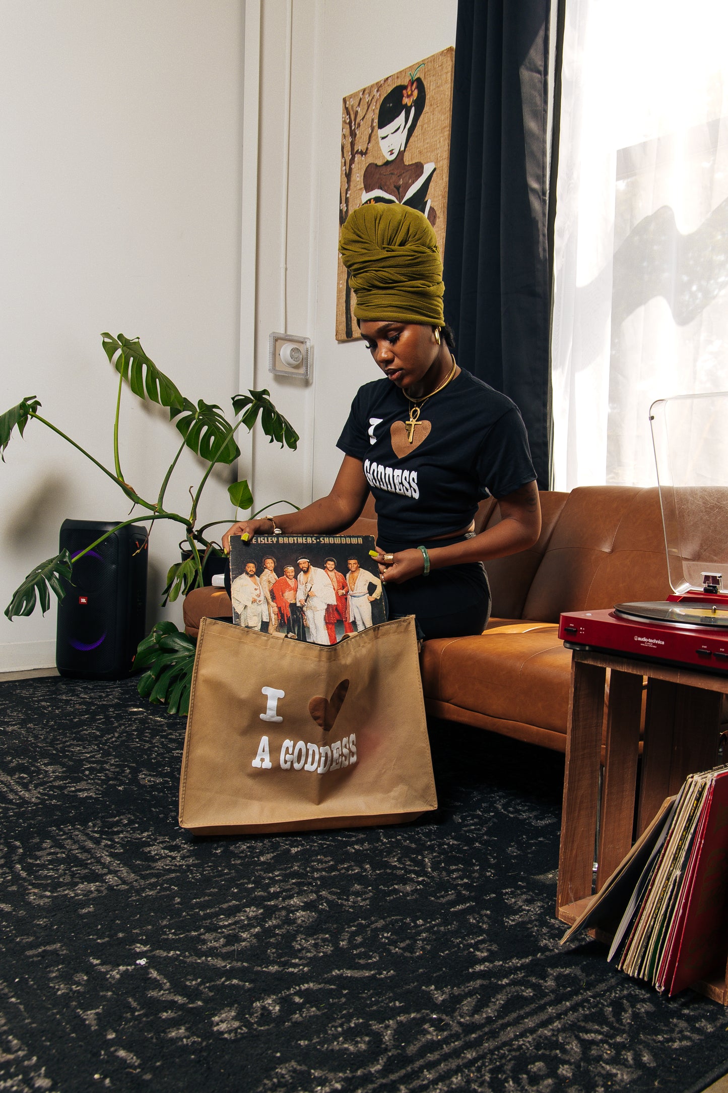 NATURAL/BRWN I LOVE A GODDESS TOTE BAG