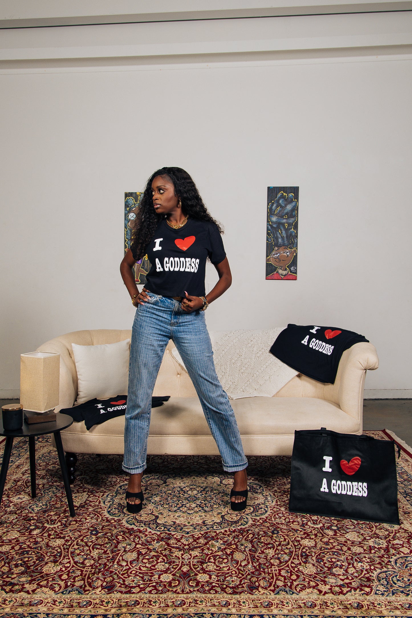 I LOVE A GODDESS CROP TOP BLK/RED