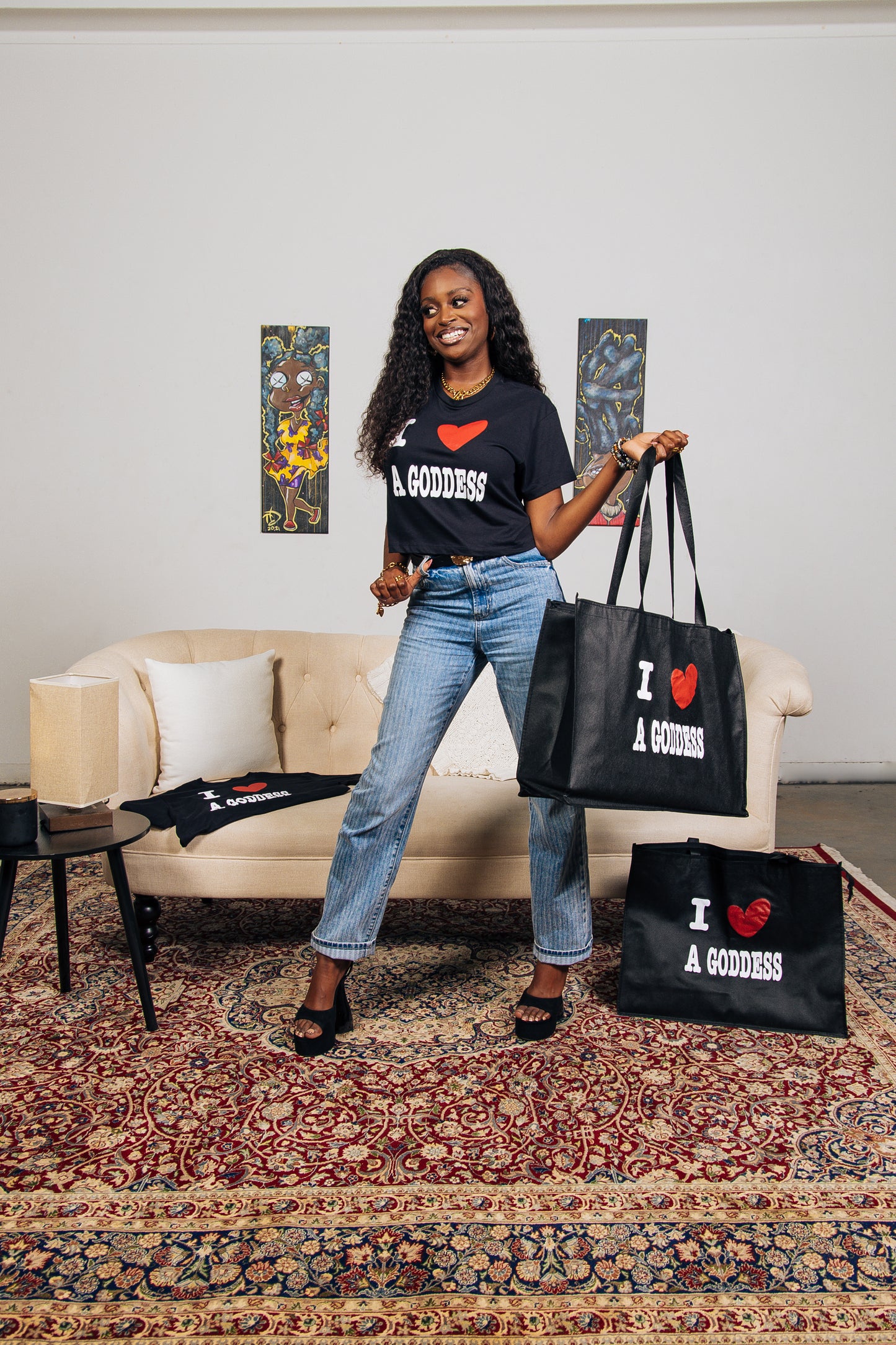 BLK/RED I LOVE A GODDESS TOTE BAG