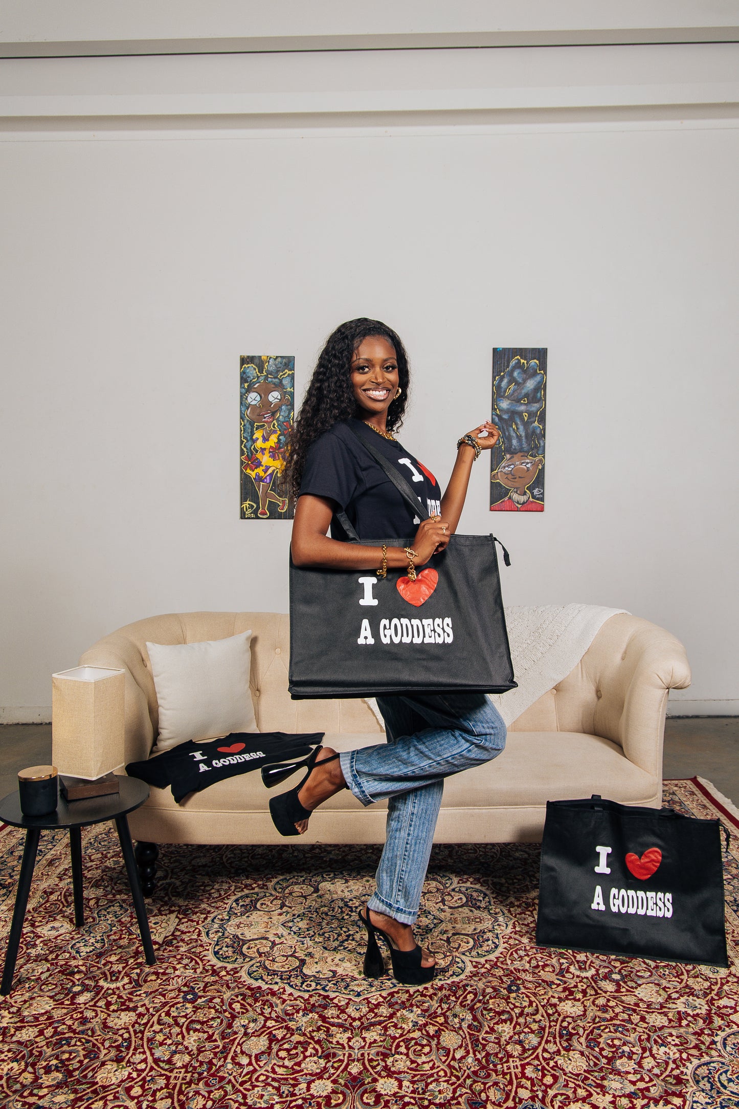 BLK/RED I LOVE A GODDESS TOTE BAG