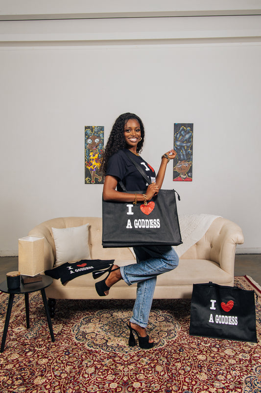 BLK/RED I LOVE A GODDESS TOTE BAG