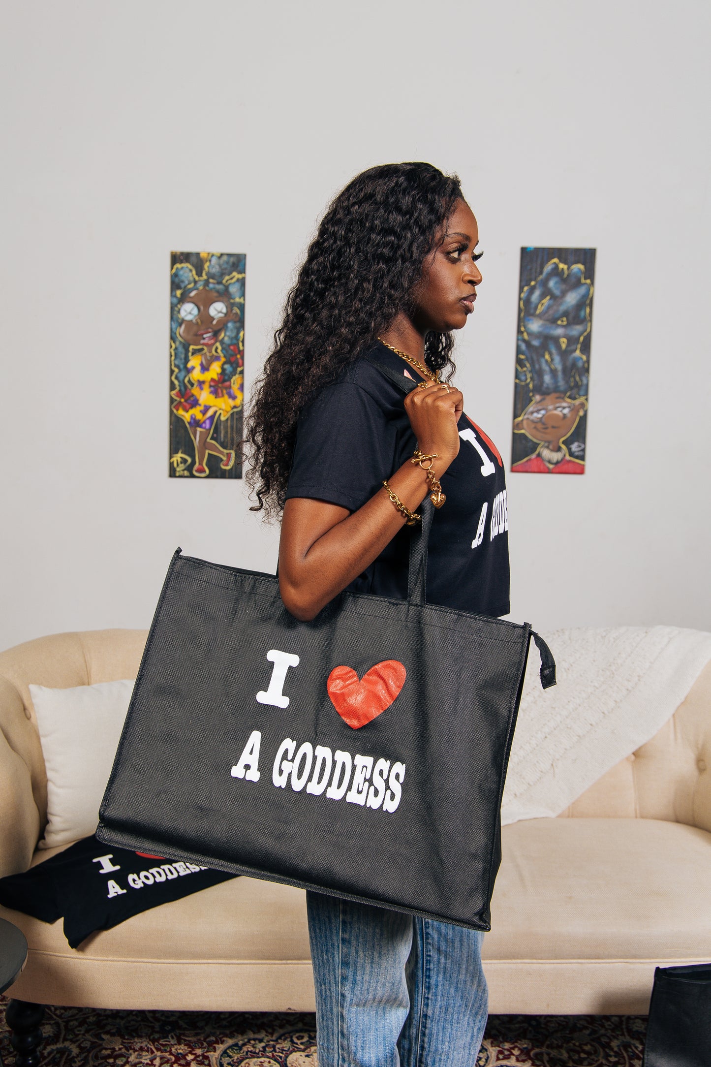 BLK/RED I LOVE A GODDESS TOTE BAG