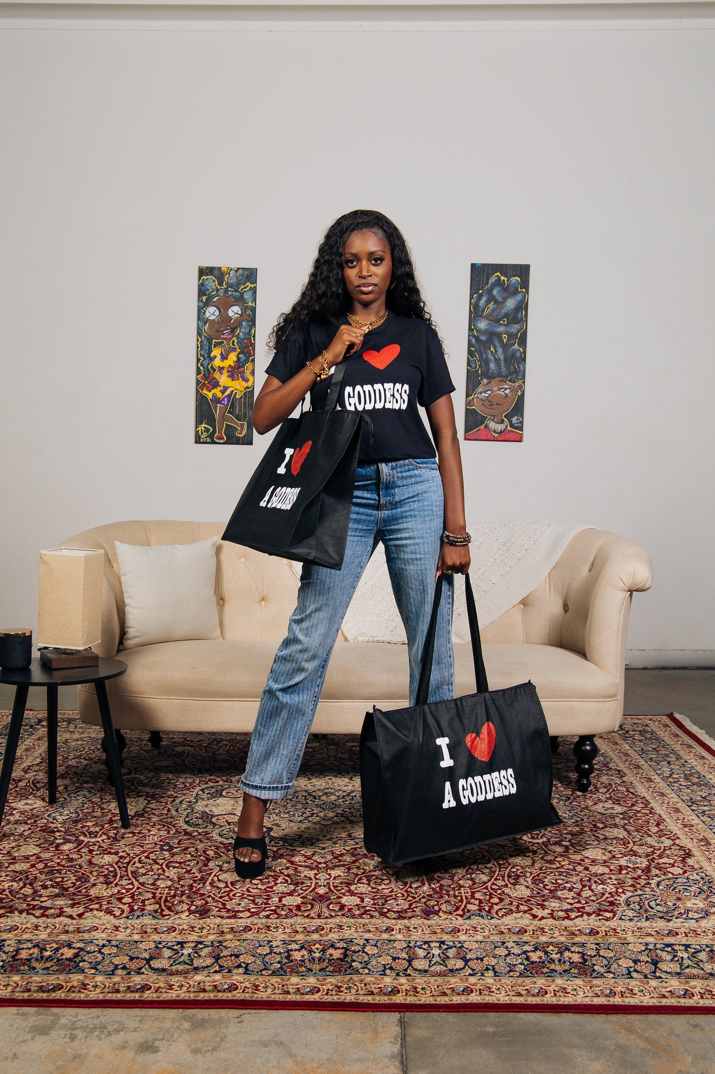 BLK/RED I LOVE A GODDESS TOTE BAG