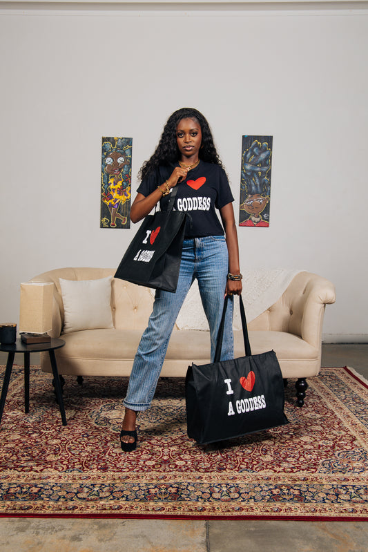 BLK/RED I LOVE A GODDESS TOTE BAG