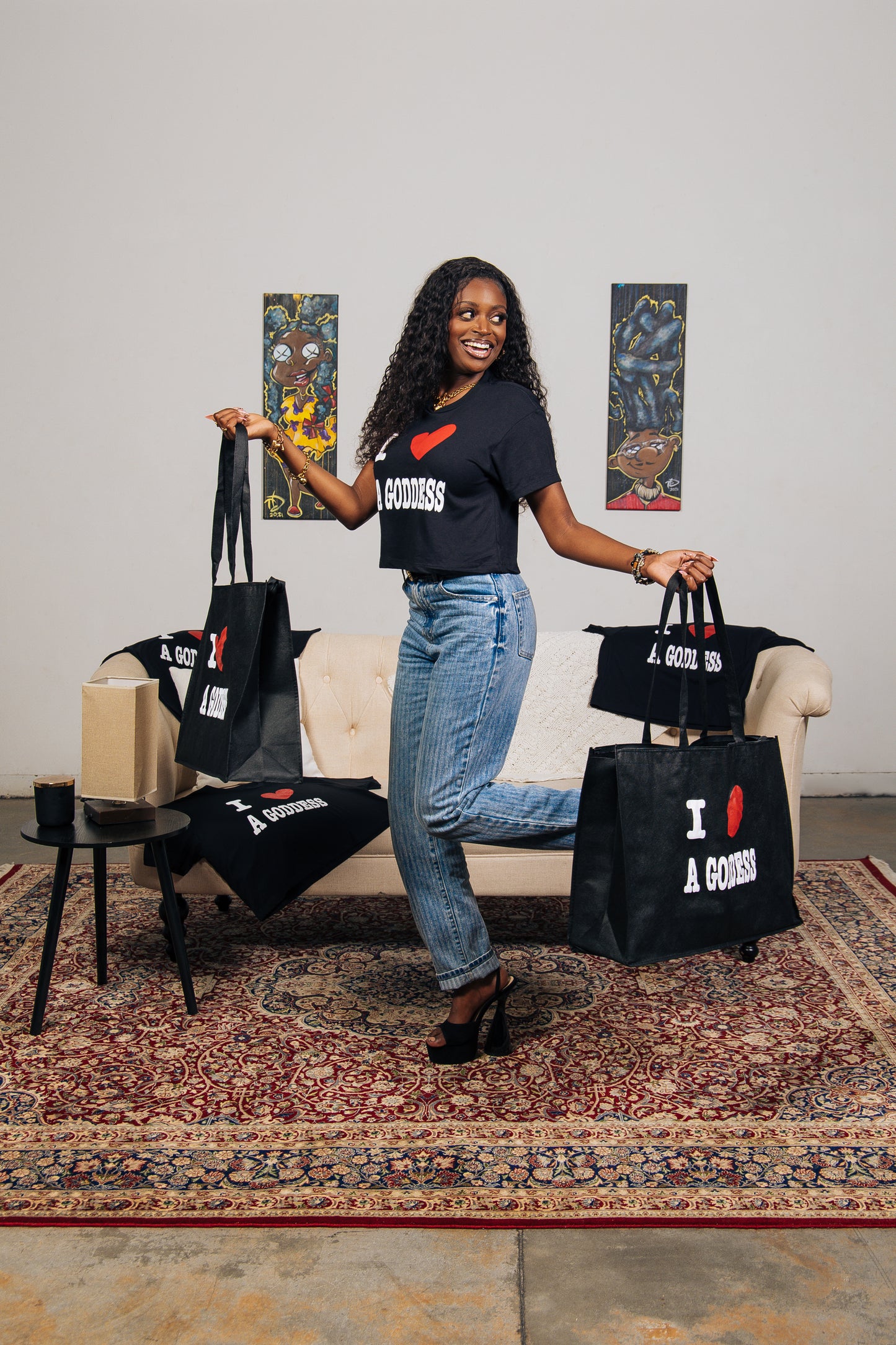 BLK/RED I LOVE A GODDESS TOTE BAG
