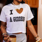 I LOVE A GODDESS CROP TEE WHITE/BRWN